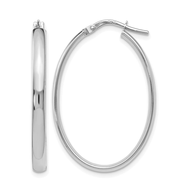 10K White Gold Polished Oval Hoop Earrings