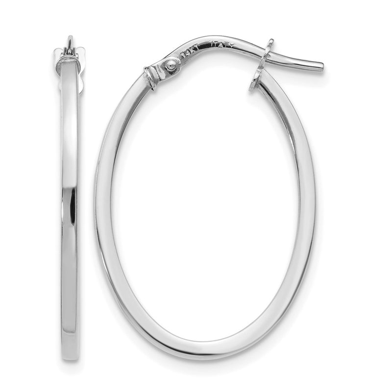 10K White Gold Polished Oval Hoop Earrings