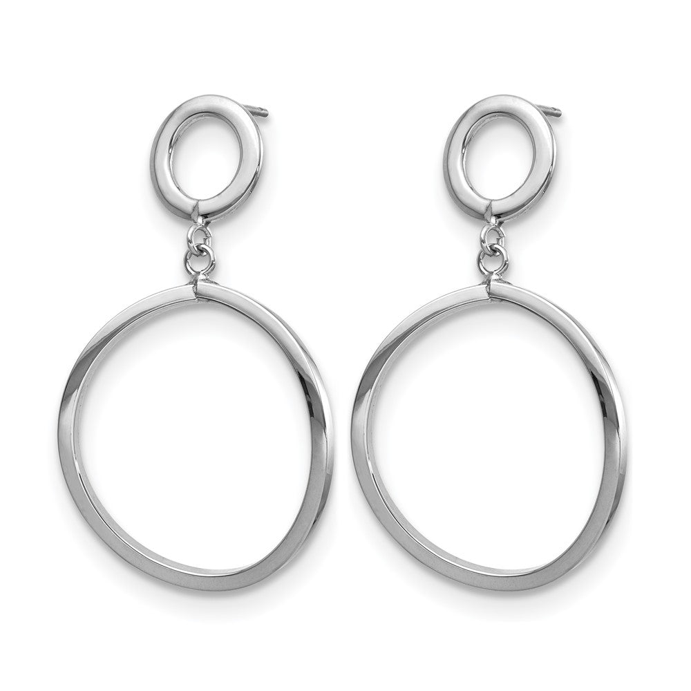 10K Yellow Rhodium With White Plating Polished Round Post Dangle Earrings