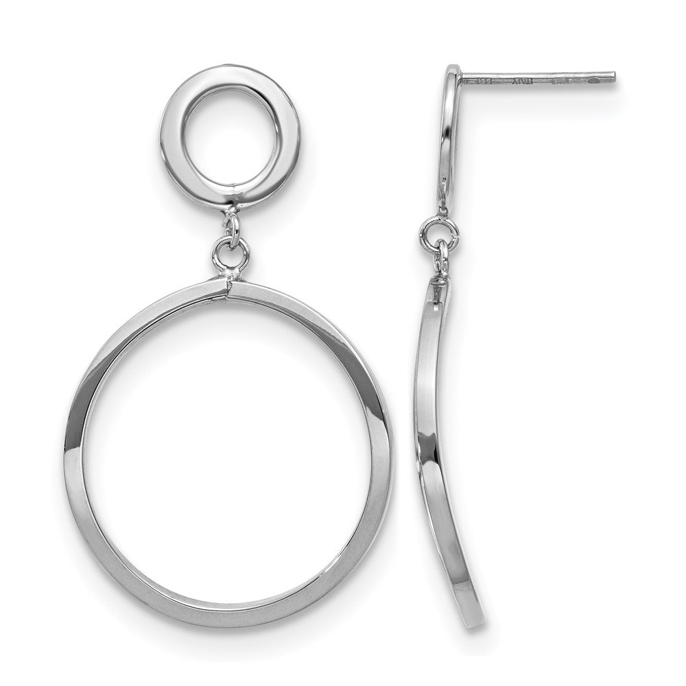 10K Yellow Rhodium With White Plating Polished Round Post Dangle Earrings
