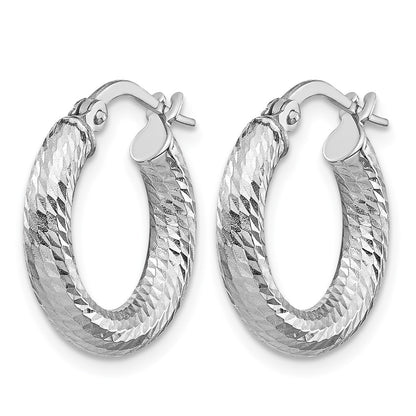 10K White Gold 3X10 D/C Round Hoop Earrings