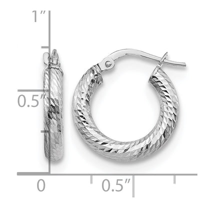 10K White Gold 3X10 D/C Round Hoop Earrings