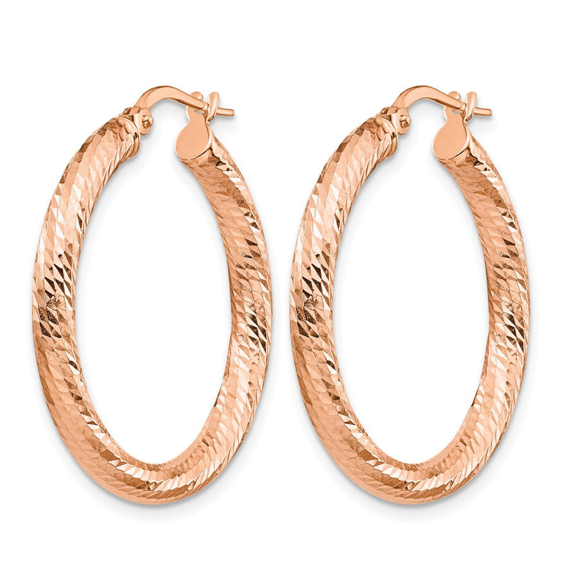 10K Rose Gold 3X20 D/C Round Hoop Earrings