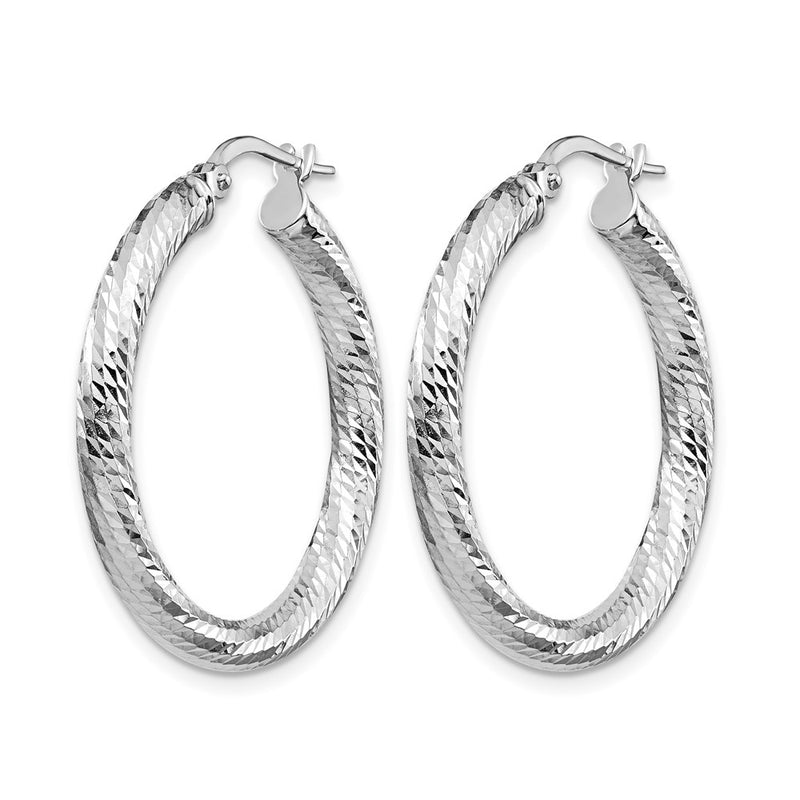 10K White Gold 3X20 D/C Round Hoop Earrings
