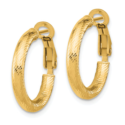 10K Yellow Gold 3X15 D/C Round Omega Back Hoop Earrings