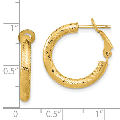 10K Yellow Gold 3X15 D/C Round Omega Back Hoop Earrings