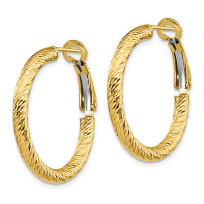 10K Yellow Gold 3X20 D/C Round Omega Back Hoop Earrings