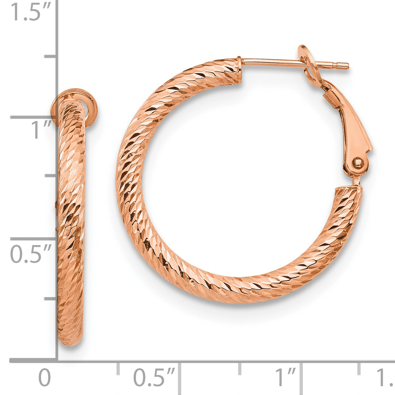 10K Yellow Gold 3X20 With Rose Plating D/C Round Omega Back Hoop Earrings