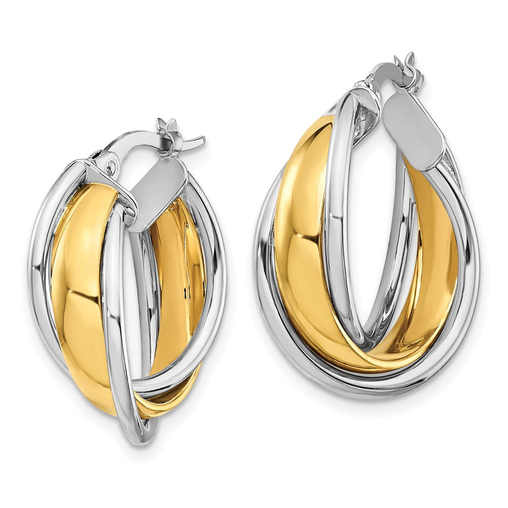 10K Yellow W/rhodium with Rhodium Polished Hoop Earrings