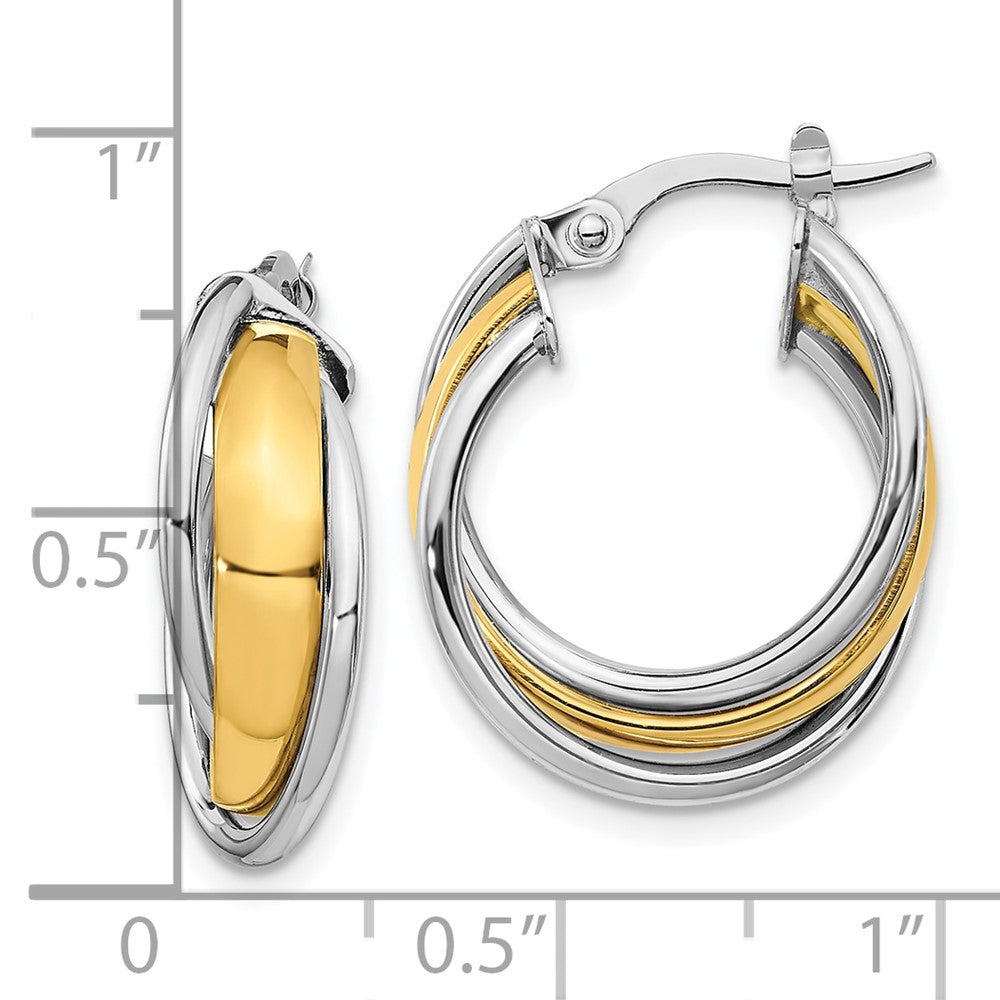 10K Yellow W/rhodium with Rhodium Polished Hoop Earrings