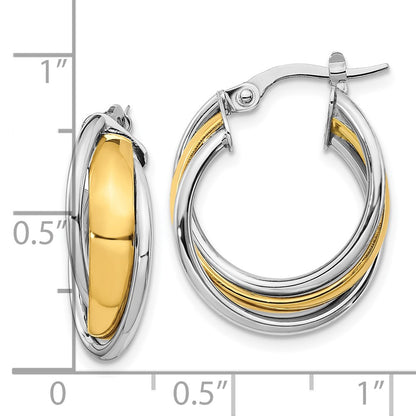 10K Yellow W/rhodium with Rhodium Polished Hoop Earrings