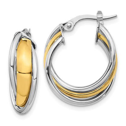 10K Yellow W/rhodium with Rhodium Polished Hoop Earrings