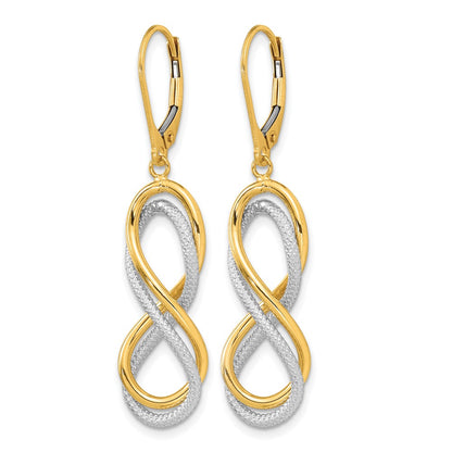 10K Yellow Rhodium W/ White Polished Textured Infinity Leverback Earrings