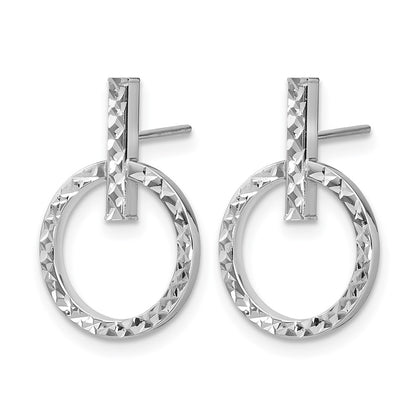 10K Yellow Rhodium With White Plating Polished D/C Post Dangle Earrings