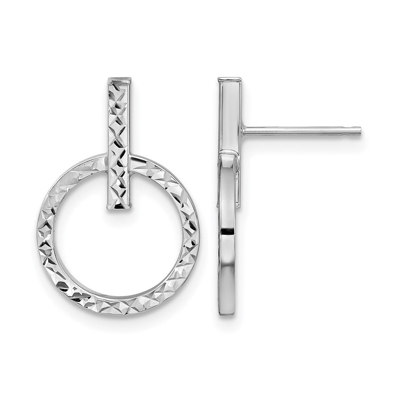 10K Yellow Rhodium With White Plating Polished D/C Post Dangle Earrings