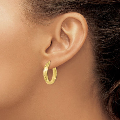 10K Yellow Gold Polished Textured Twisted Hoop Earrings