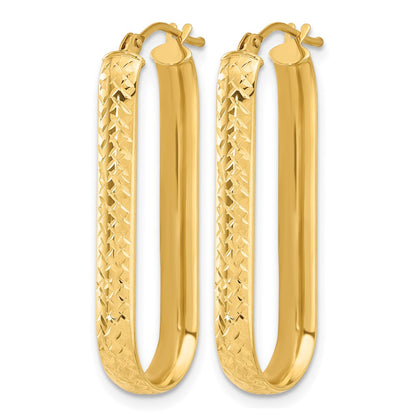 10K Yellow Gold Polished And Diamond Cut Oval Hoop Earrings