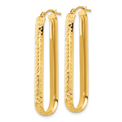 10K Yellow Gold Polished And Diamond Cut Oval Hoop Earrings