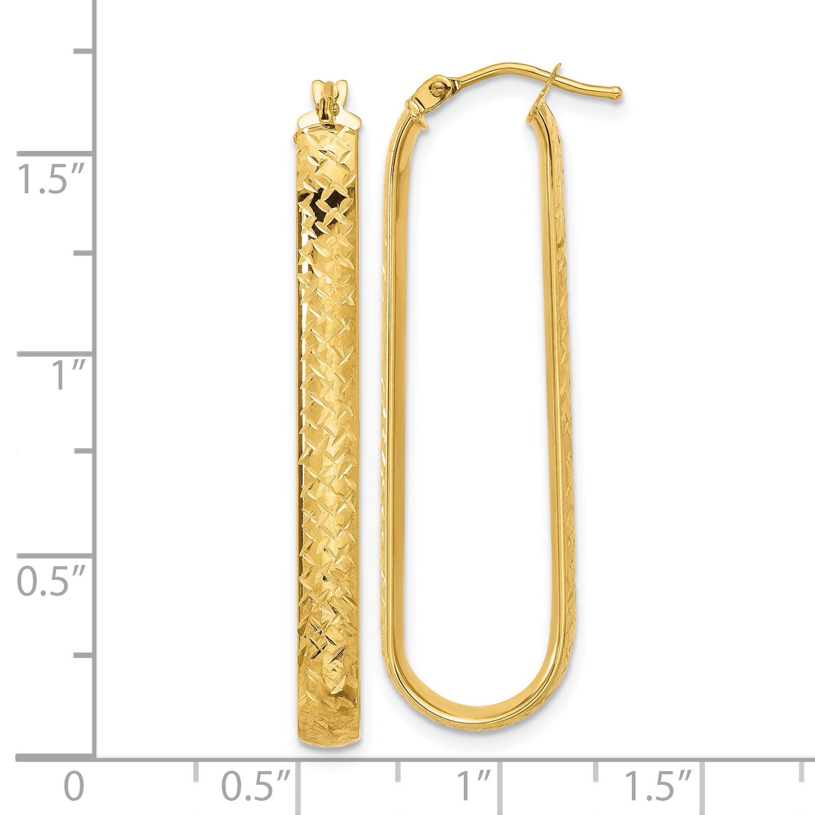 10K Yellow Gold Polished And Diamond Cut Oval Hoop Earrings