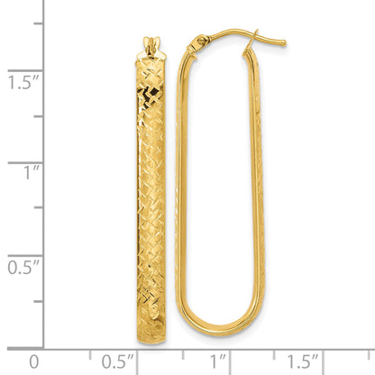 10K Yellow Gold Polished And Diamond Cut Oval Hoop Earrings