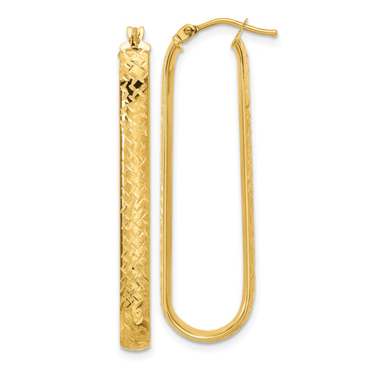 10K Yellow Gold Polished And Diamond Cut Oval Hoop Earrings