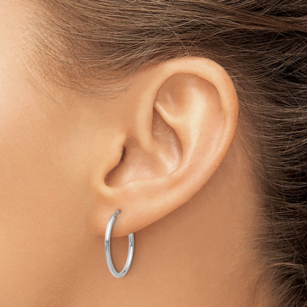 10K White Gold 1.2mm Polished Endless Hoop Earrings