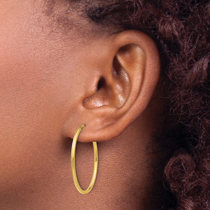 10K Yellow Gold 1.2mm Polished Round Endless Hoop Earrings
