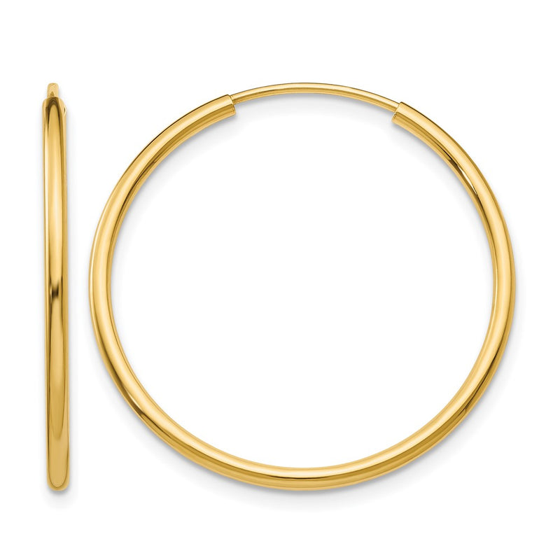 10K Yellow Gold 1.2mm Polished Round Endless Hoop Earrings