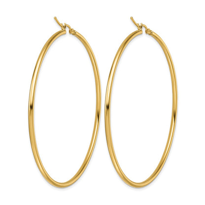 10K Yellow Gold Polished 2X60mm Lightweight Tube Hoop Earrings