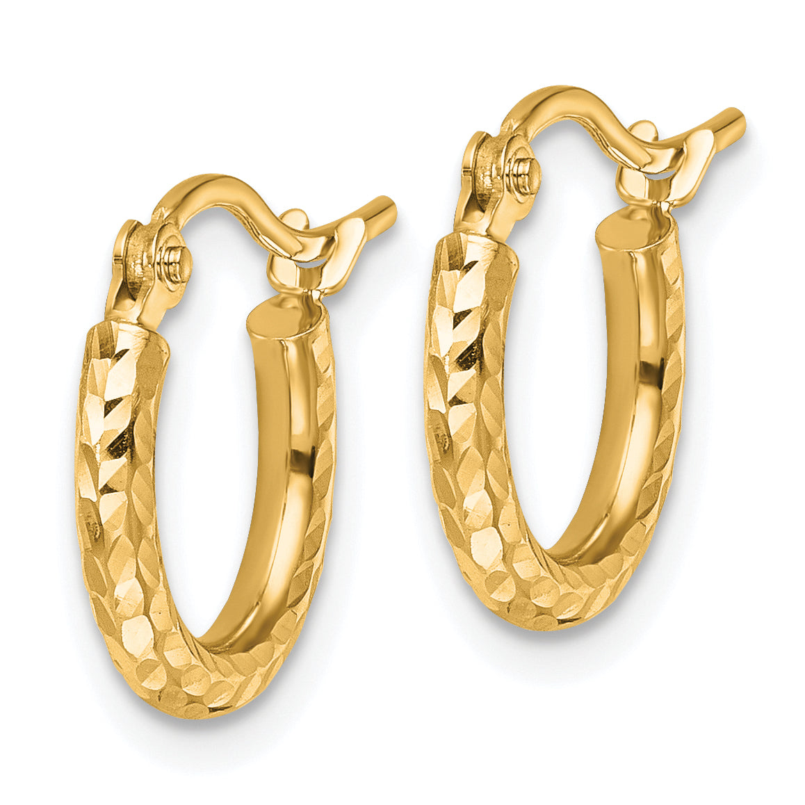 10K Yellow Gold Diamond Cut 2mm Round Tube Hoop Earrings