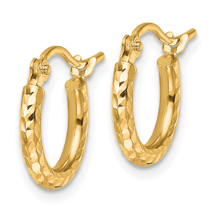 10K Yellow Gold Diamond Cut 2mm Round Tube Hoop Earrings