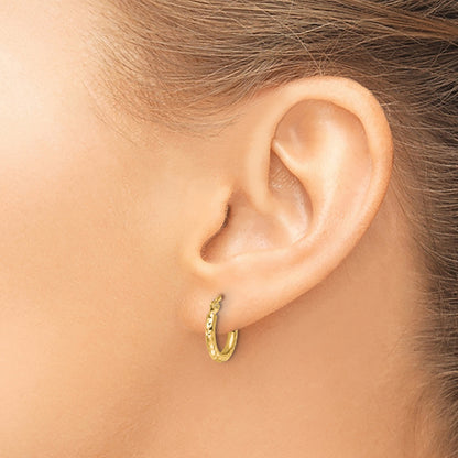 10K Yellow Gold Diamond Cut 2mm Round Tube Hoop Earrings