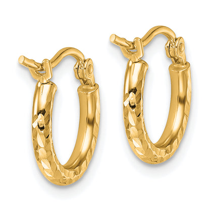 10K Yellow Gold Diamond Cut 2mm Round Tube Hoop Earrings