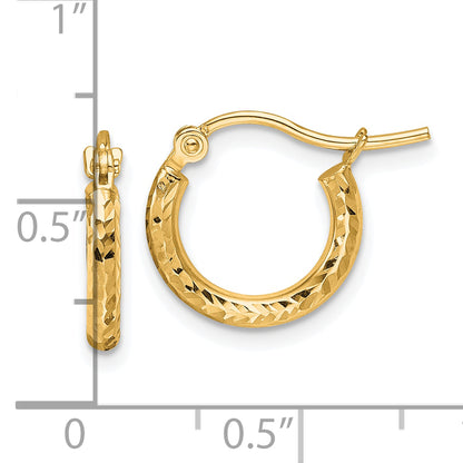 10K Yellow Gold Diamond Cut 2mm Round Tube Hoop Earrings