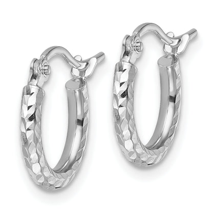 10K White Gold Diamond Cut 2mm Round Tube Hoop Earrings
