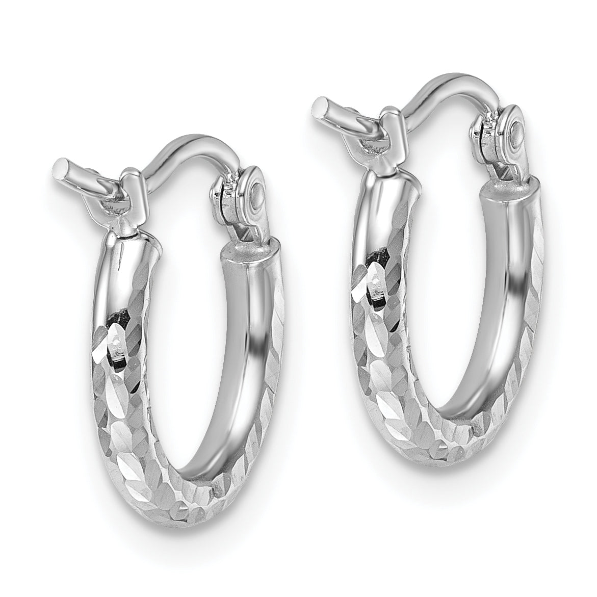 10K White Gold Diamond Cut 2mm Round Tube Hoop Earrings
