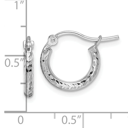 10K White Gold Diamond Cut 2mm Round Tube Hoop Earrings