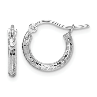 10K White Gold Diamond Cut 2mm Round Tube Hoop Earrings