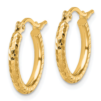 10K Yellow Gold Diamond Cut 2mm Round Tube Hoop Earrings