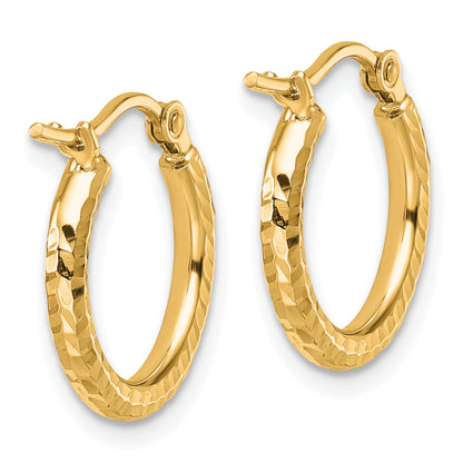 10K Yellow Gold Diamond Cut 2mm Round Tube Hoop Earrings