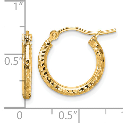 10K Yellow Gold Diamond Cut 2mm Round Tube Hoop Earrings