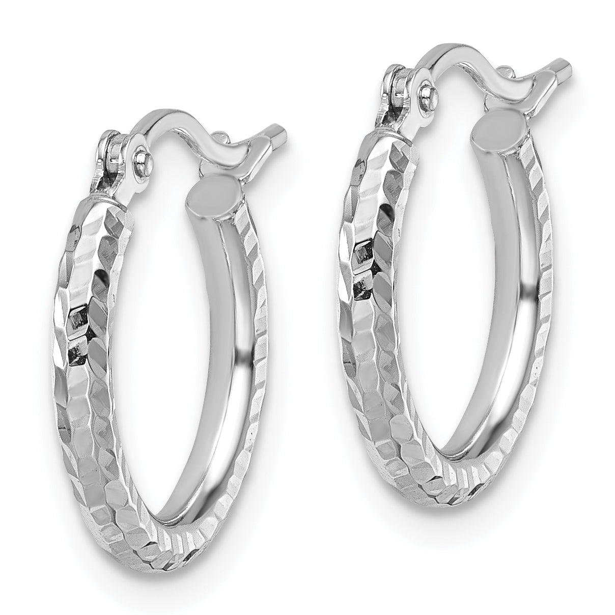 10K White Gold Diamond Cut 2mm Round Tube Hoop Earrings