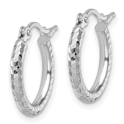 10K White Gold Diamond Cut 2mm Round Tube Hoop Earrings