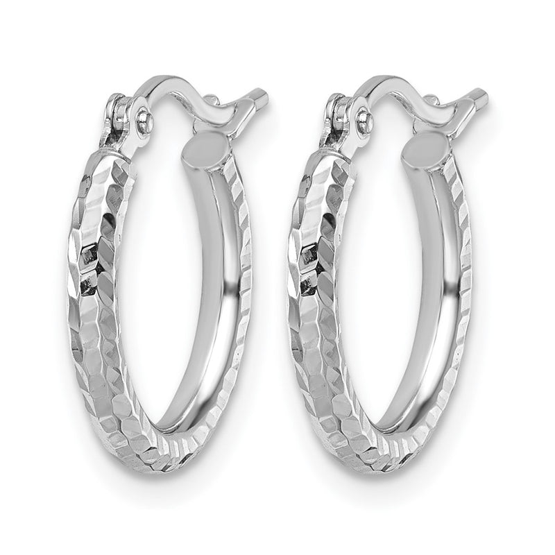 10K White Gold Diamond Cut 2mm Round Tube Hoop Earrings