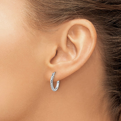 10K White Gold Diamond Cut 2mm Round Tube Hoop Earrings