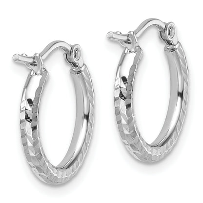 10K White Gold Diamond Cut 2mm Round Tube Hoop Earrings