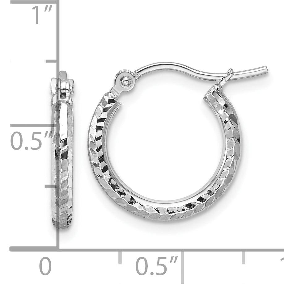 10K White Gold Diamond Cut 2mm Round Tube Hoop Earrings