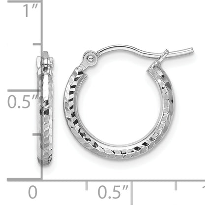 10K White Gold Diamond Cut 2mm Round Tube Hoop Earrings