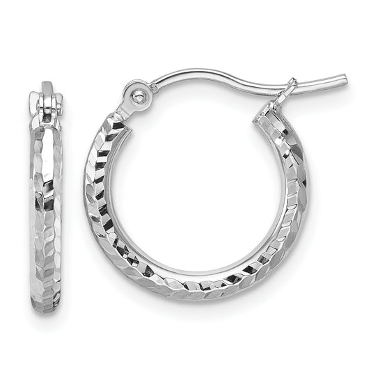 10K White Gold Diamond Cut 2mm Round Tube Hoop Earrings
