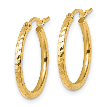 10K Yellow Gold Diamond Cut 2mm Round Tube Hoop Earrings